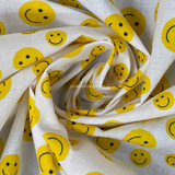Yellow Smiley Emojis Polycotton Fabric, White