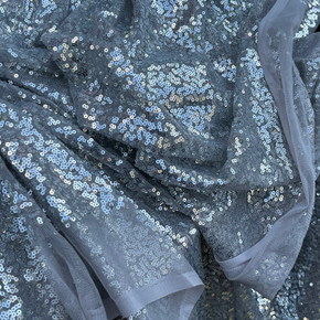Small Heavy Bling Sequins On Net Fabric, Grey