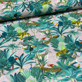 Tropical Palm Trees Animals Digital Cotton Craft Fabric 140cm Wide, Pink Tropical Palm Trees Animals Digital Cotton Craft Fabric 140cm Wide, Pink