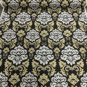 Orly Damask Cotton Fabric, Beige/Black