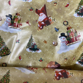 Christmas Tablecloth PVC Santa Xmas Fabric, Gold