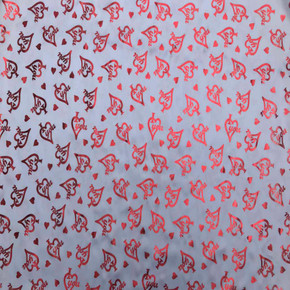 'I LOVE U' Red Hearts Valentines Day Satin Fabric, White