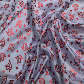 'I LOVE U' Red Hearts Valentines Day Satin Fabric, White