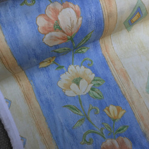 Floral Roses Cotton Print Vintage Fabric, Yellow/Blue