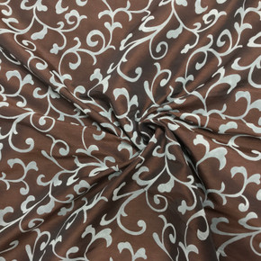 UK Wholesale taffeta fabrics, Duck Egg Floral Velvet Flock Taffeta Fabric, Brown