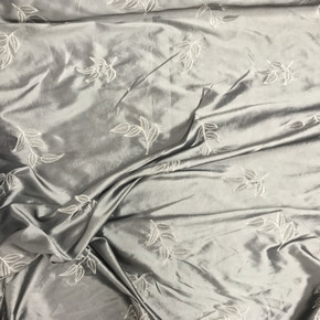 Silver 5 Leaf Embroidery Taffeta Fabric, Silver