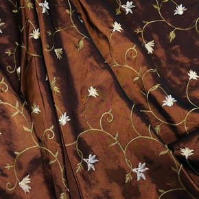 Prestige fabrics wholesaler UK, Italian Floral Embroidered Taffeta Fabric, Brown