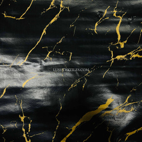 Marble With Veins PVC Tablecloth Oilcloth Fabric, Black/Gold