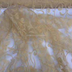 Tangier Velvet Flock Organza Voile Draping Fabric, Gold