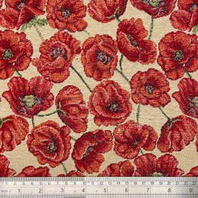 Red Poppies Floral Upholstery Tapestry Fabric