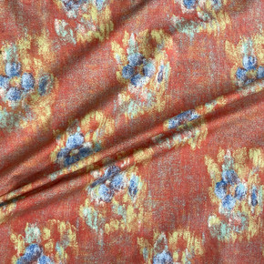 Kasbah Blue Floral Vintage Cotton Fabric, Spice Red