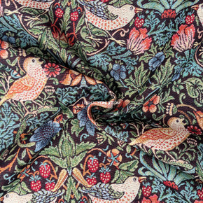 Strawberry Thief William Morris Birds Tapestry Fabric Upholstery Curtains - Black