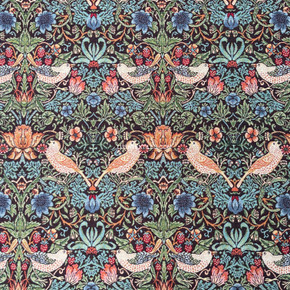 Strawberry Thief William Morris Birds Tapestry Fabric Upholstery Curtains - Black