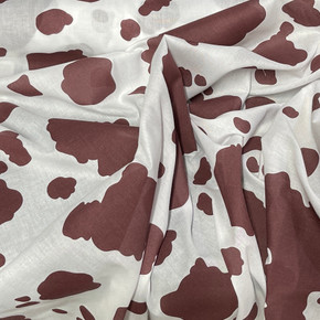 Brown Cow Spots Printed Polycotton Fabric, White