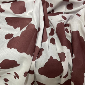 Brown Cow Spots Printed Polycotton Fabric, White