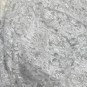 Prestige Paisley Floral Mesh Guipure Lace Swiss Bridal Wedding Dress Fabric, White