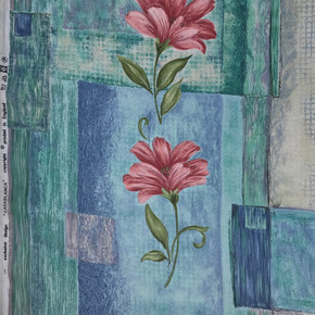 "CASABLANCA" Floral Flowers Cotton Satin Craft Fabric, Green/Blue