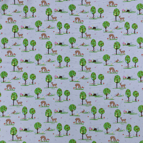 Woodland Animals & Trees Cotton Poplin Fabric, Sky