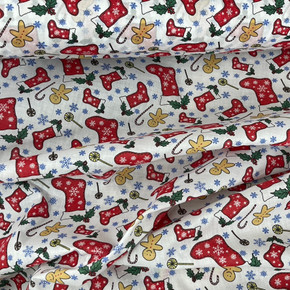 XMAS Holly Poly Cotton Snowflakes Gingerbread Man Candy Fabric Craft Quilting 45