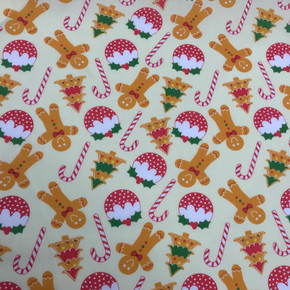 20m Gingerbread Man Puddings Polycotton Fabric, Cream 20m Gingerbread Man Puddings Polycotton Fabric, Cream