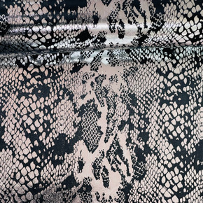 Snake Print Foil Stretch Dress Fabric, Silver/Black