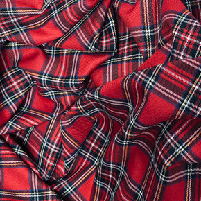 Red Royal Stewart Tartan Check Polyviscose Fabric