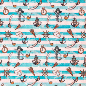 Pirates Nautical Sailing Striped Digital Cotton Craft Fabric, 140cm Wide