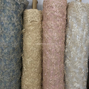 Fancy Pearl Net Lace Frill Dress Fabric