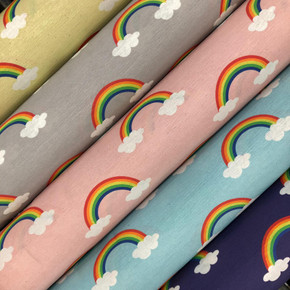 Rainbow In Clouds Upholstery Cotton Fabric