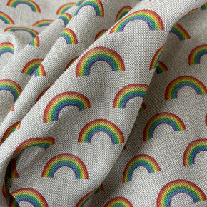 Cotton Rich Linen Look Fabric Digital Upholstery, Small Rainbows