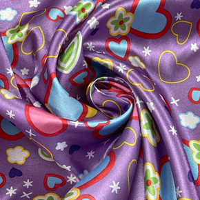 Love Hearts Printed Satin, Lilac