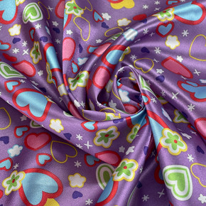 Love Hearts Printed Satin, Lilac