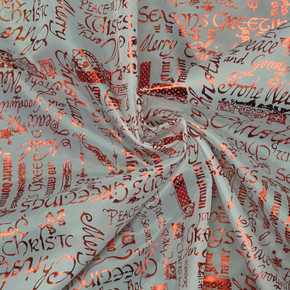 Red Foil 'Christmas Greetings' Taffeta Fabric, White Red Foil 'Christmas Greetings' Taffeta Fabric, White