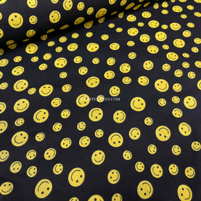 Yellow Smiley Emojis Polycotton Fabric, Black