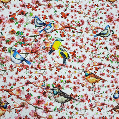 Blossom Twigs & Birds Digital Print Cotton Fabric