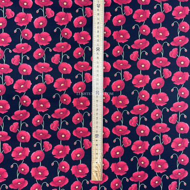 Red Poppy 100% Cotton Poplin Fabric Rose & Hubble Poppies Remembrance Day 45"