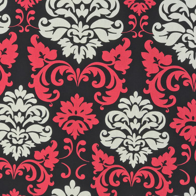 Orly Damask Cotton Fabric, Coral/Black