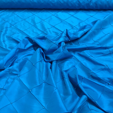 Quilted Beaded Pearl Taffeta Fabric, Turquoise Blue