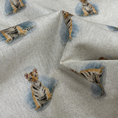 Cotton Rich Linen Look Fabric Digital Upholstery, Allover Tiger Cubs