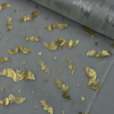 Gold Foil Halloween Bats Organza Fabric
