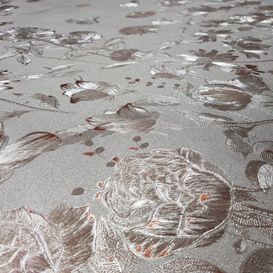 Metallic Blossom PVC Oilcloth Fabric, Gold/Terracotta
