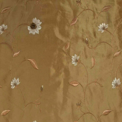 Embroidered Floral Taffeta Fabric, Gold