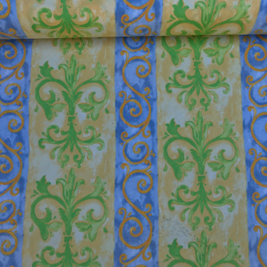 Damask Cotton Vintage Print Fabric, Yellow/Green