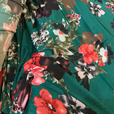 Floral Flowers Lycra Maxi Dress Fabric, Green