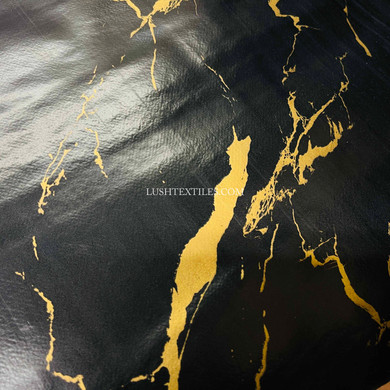 Marble With Veins PVC Tablecloth Oilcloth Fabric, Black/Gold