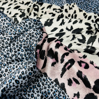 Leopard Spots Velvet Dress Fabric, Pink/Blue