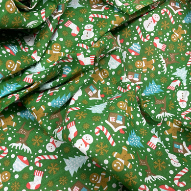 20m Xmas Party Gingerbread Man Polycotton Christmas Fabric, Green