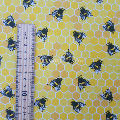 10m Honeycomb Bees Rose & Hubble Cotton Poplin Dress Fabric, Honey