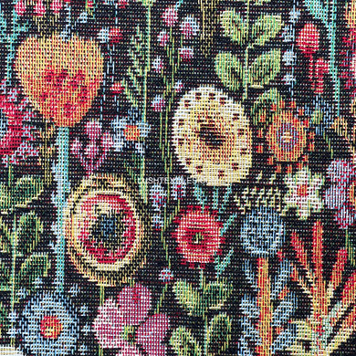 Flower Garden Upholstery Tapestry Fabric, Black