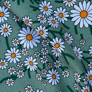 Sunflowers Floral 100% Viscose Dress Fabric, Green